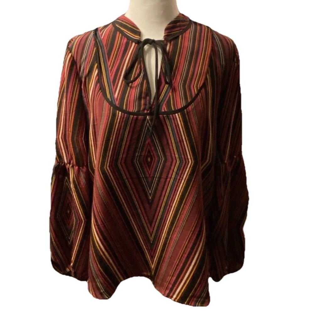 Maurices Women Sz Medium Blouse Peasant Retro Boho Career Multicolor Y2K